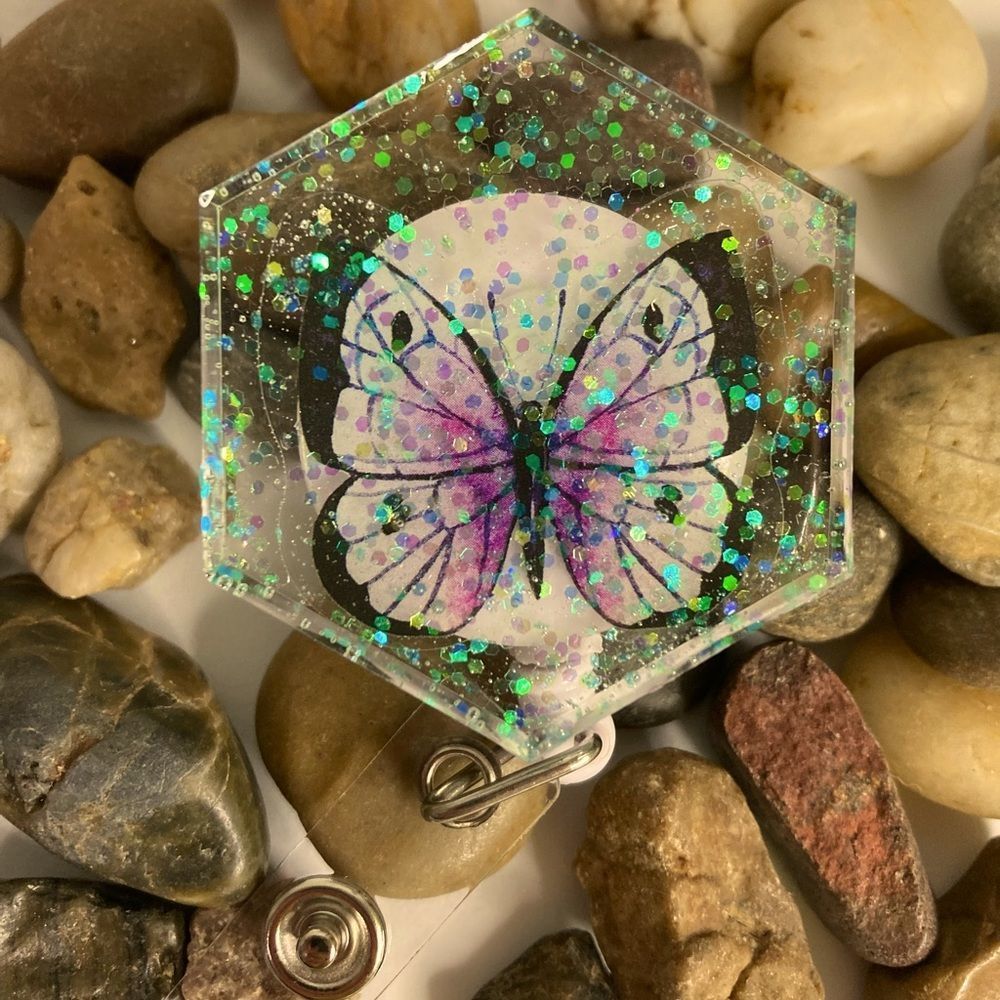 Purple butterfly badge clip